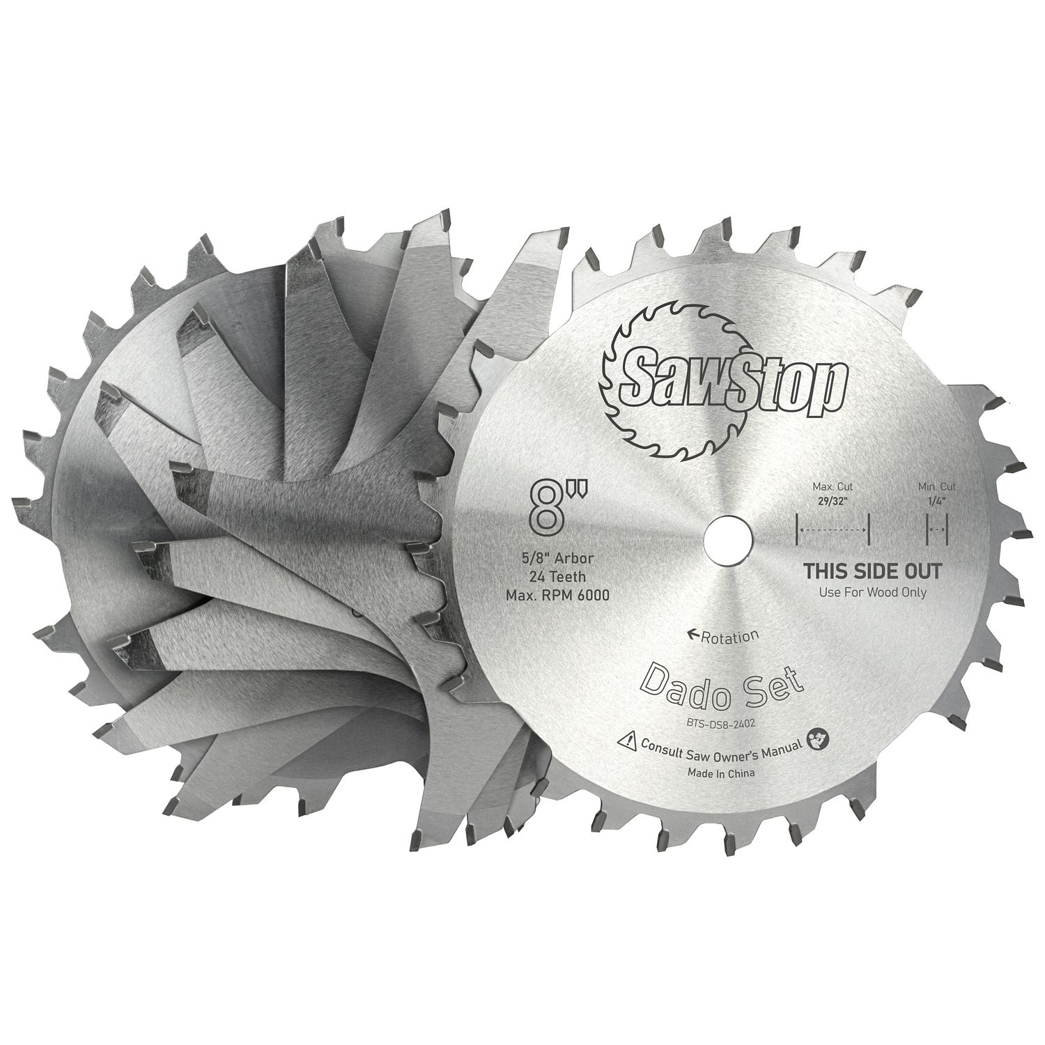 Premium Dado Set 203.2 X 15.875 X 24t 4 X 1/4", 1/8",1/16",3/32" Chip